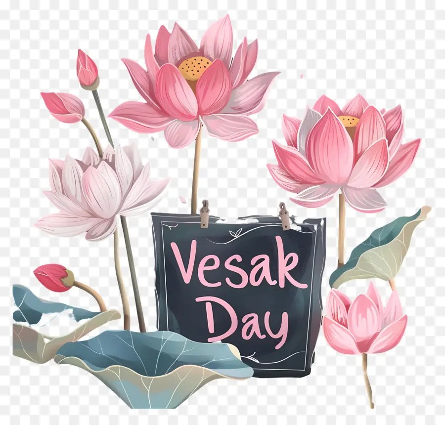 Heureux Vesak Day，Des Fleurs De Lotus PNG