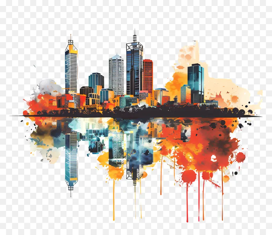 Skyline De Perth City，Peinture De La Ville De La Ville PNG
