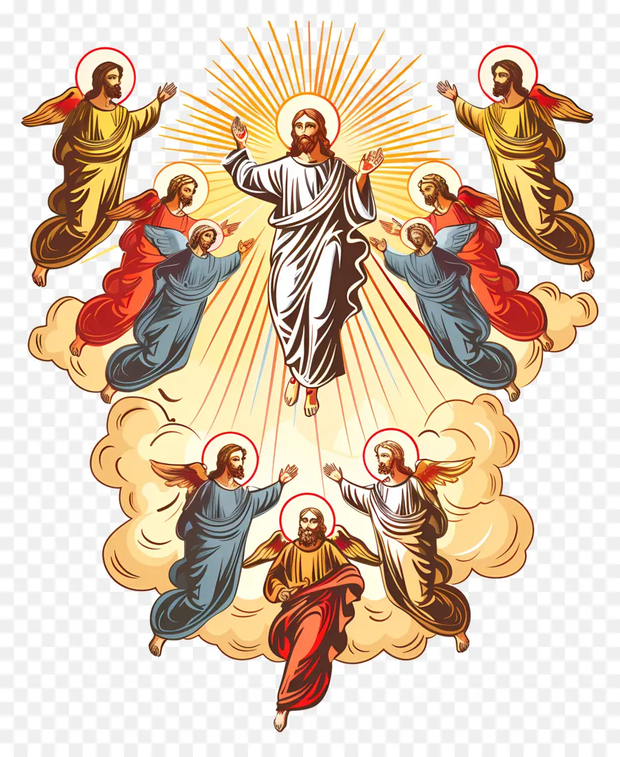 Jour De L'ascension，Jésus Et Les Anges PNG