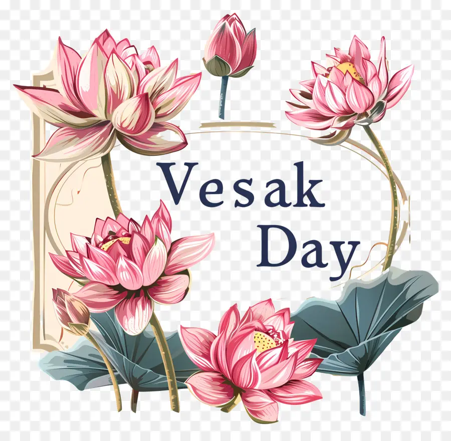 Heureux Vesak Day，Fleurs De Lotus Rose PNG