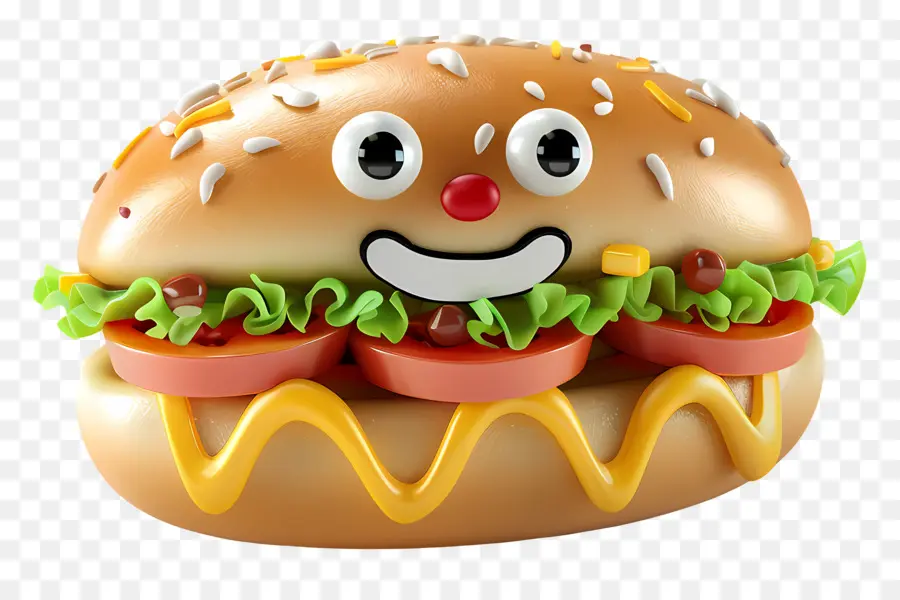 Nourriture De Dessin Animé 3d，Burger Heureux PNG