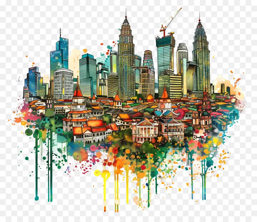 Bangkok Skyline，Peinture à L'aquarelle PNG