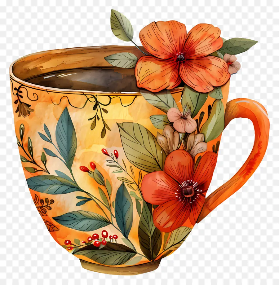 Tasse à Café，Bouquet De Fleurs PNG
