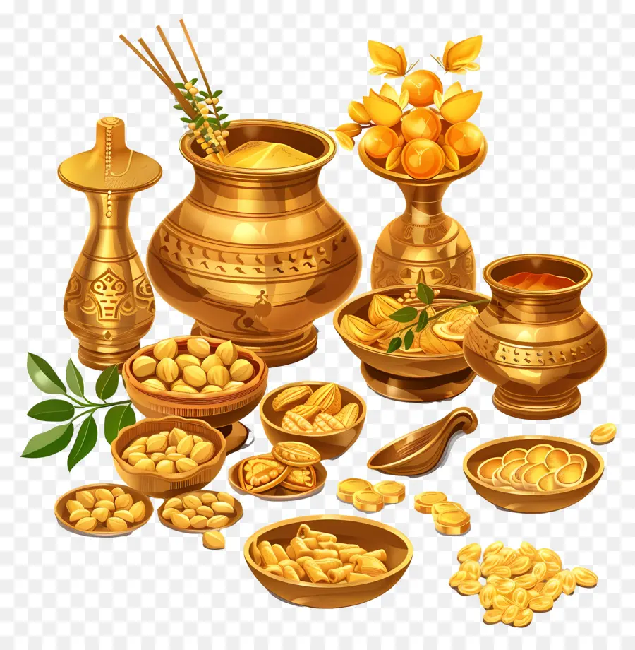 Shubh Dhanteras，Pots Dorés PNG