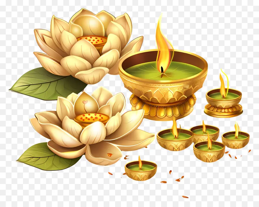 Heureux Dhanteras，Fleurs De Lotus Blancs PNG