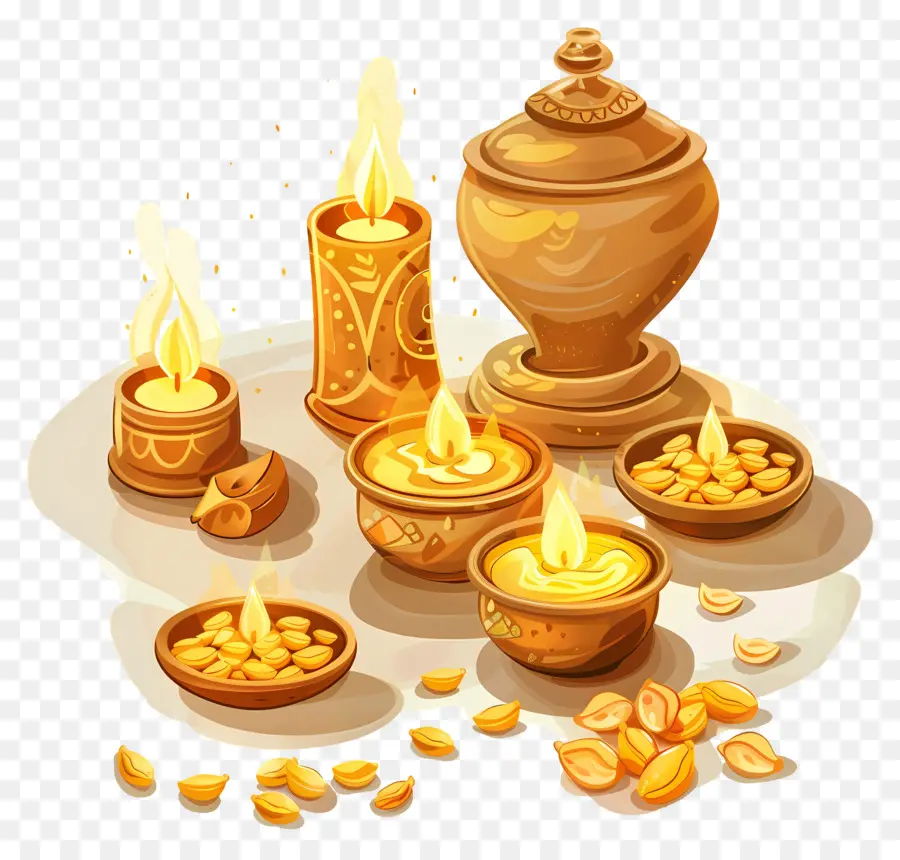 Heureux Dhanteras，Bougies D'or PNG