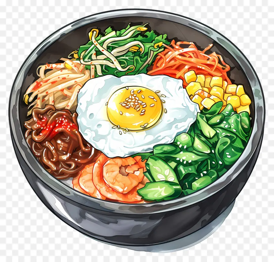 Bibimbap Coréen，Bol De Nourriture PNG