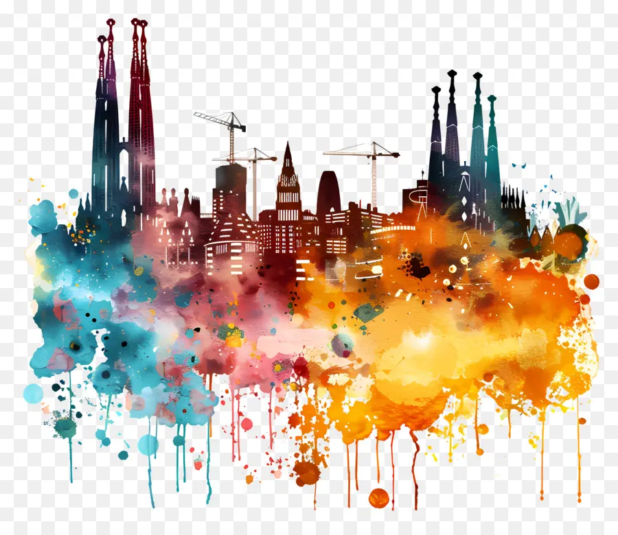 Barcelone City Skyline，L'art Abstrait PNG
