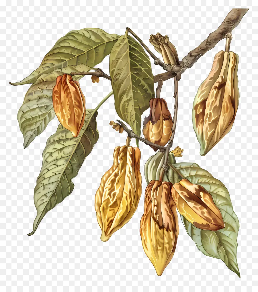 Branche De Cacao，Chocolat Fève PNG