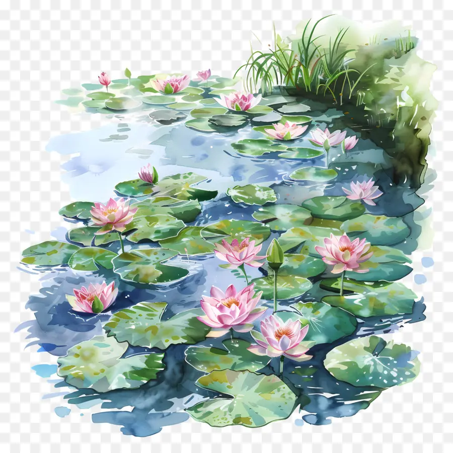 étang Aux Lys，Des Fleurs De Lotus PNG