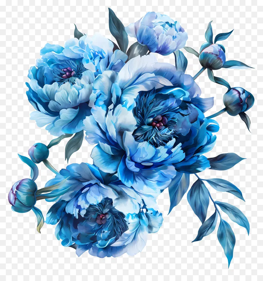 Pivoines Bleu，Fleurs Bleues PNG