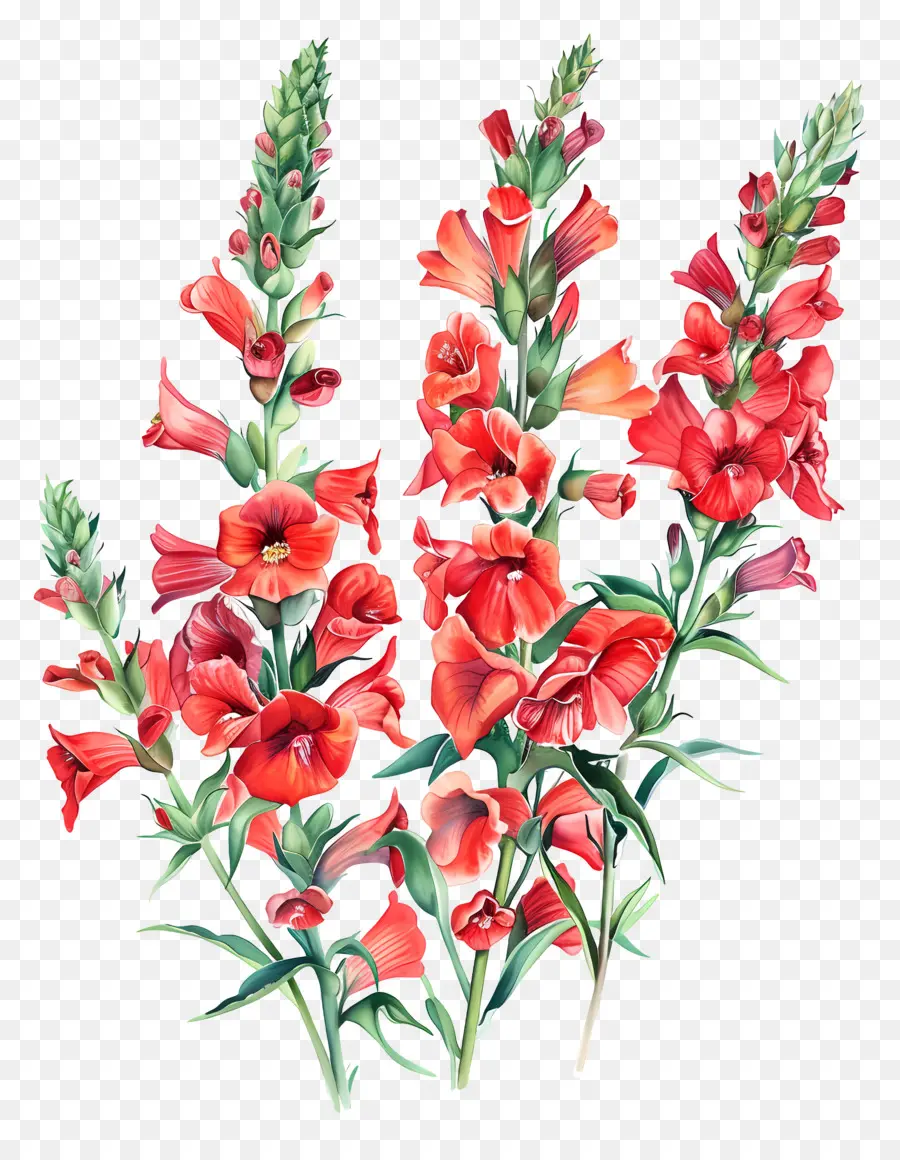 Fleurs De Snapdragons Rouges，Glaïeul Rouge PNG