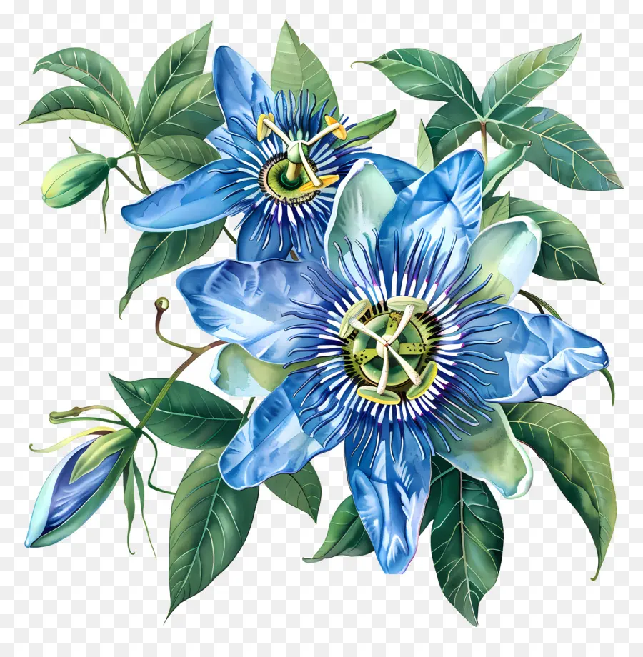 Fleur De La Passion，Peinture De Fleurs Bleues PNG