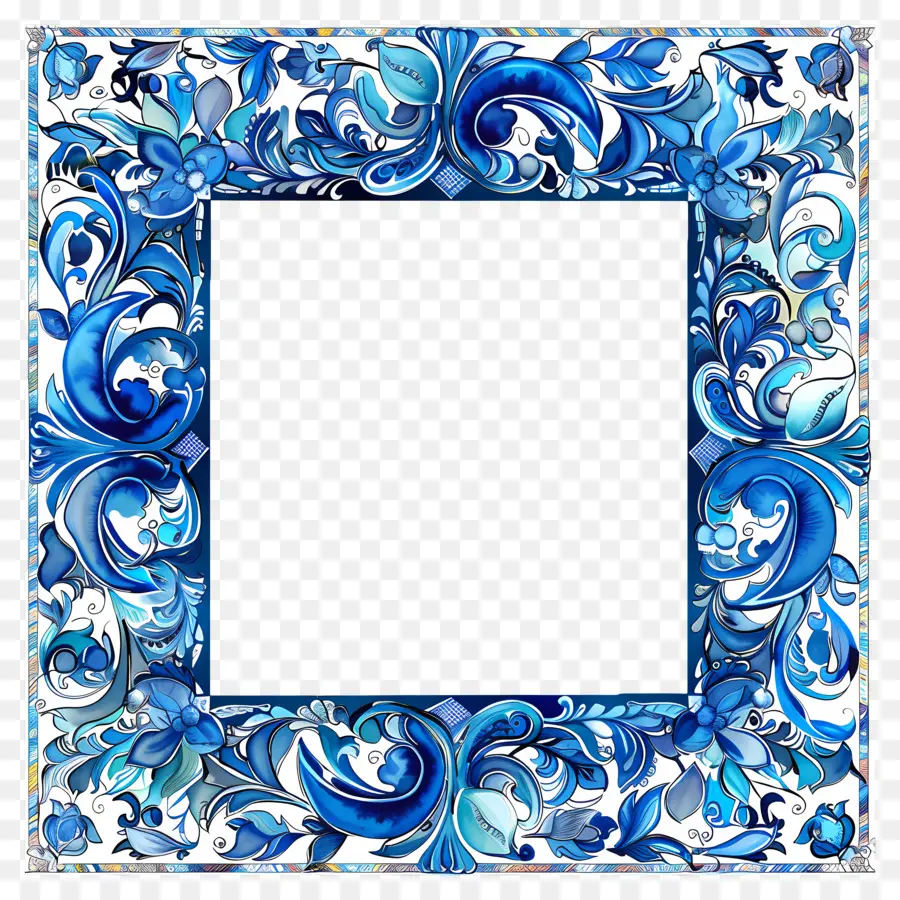 Square Cadre Bleu，Bleu Floral Frame PNG