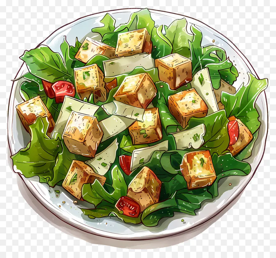 Salade César，Salade De Tofu Frite PNG