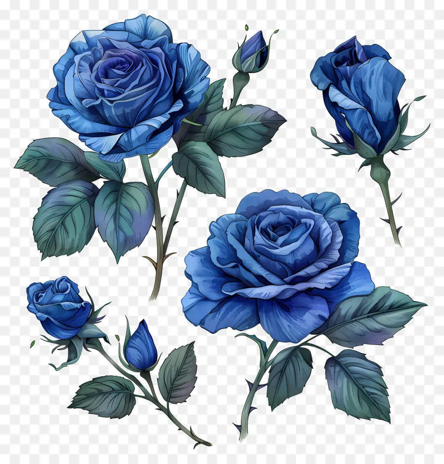 Roses Bleues，Illustration Aquarelle PNG