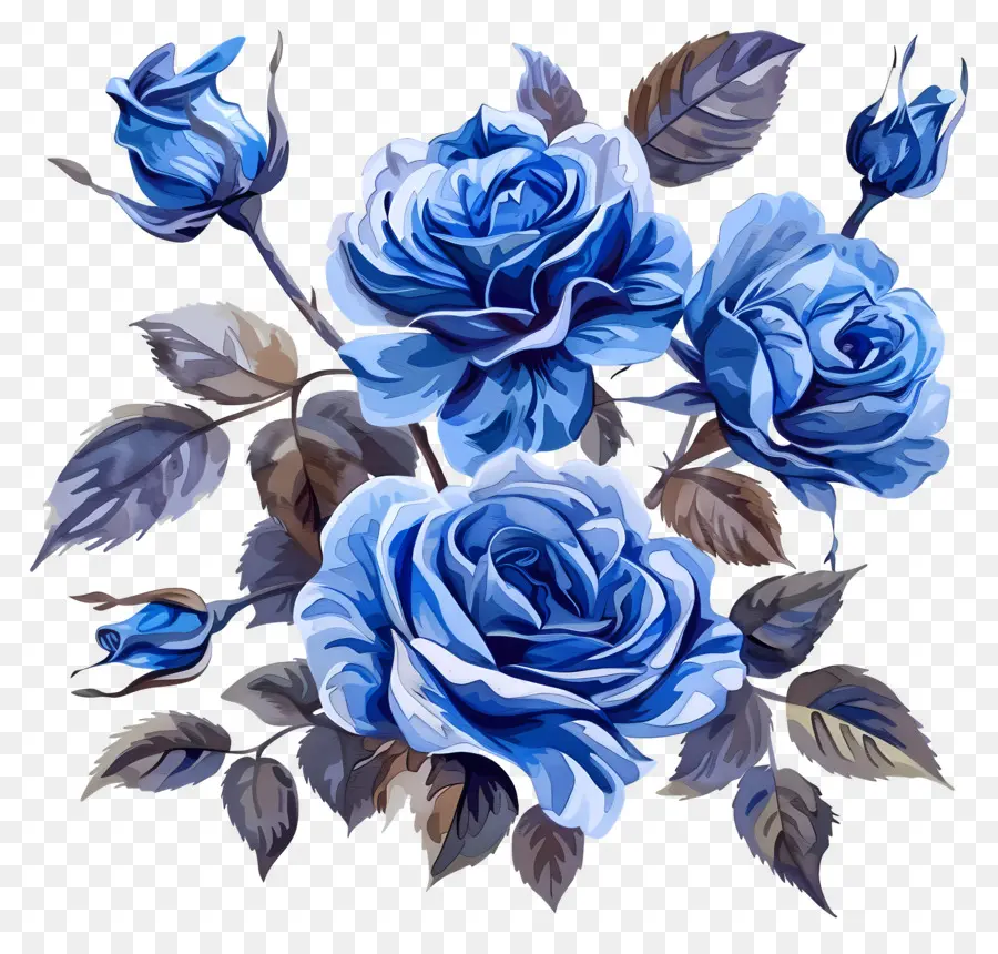 Roses Bleues，Peinture à L'aquarelle PNG