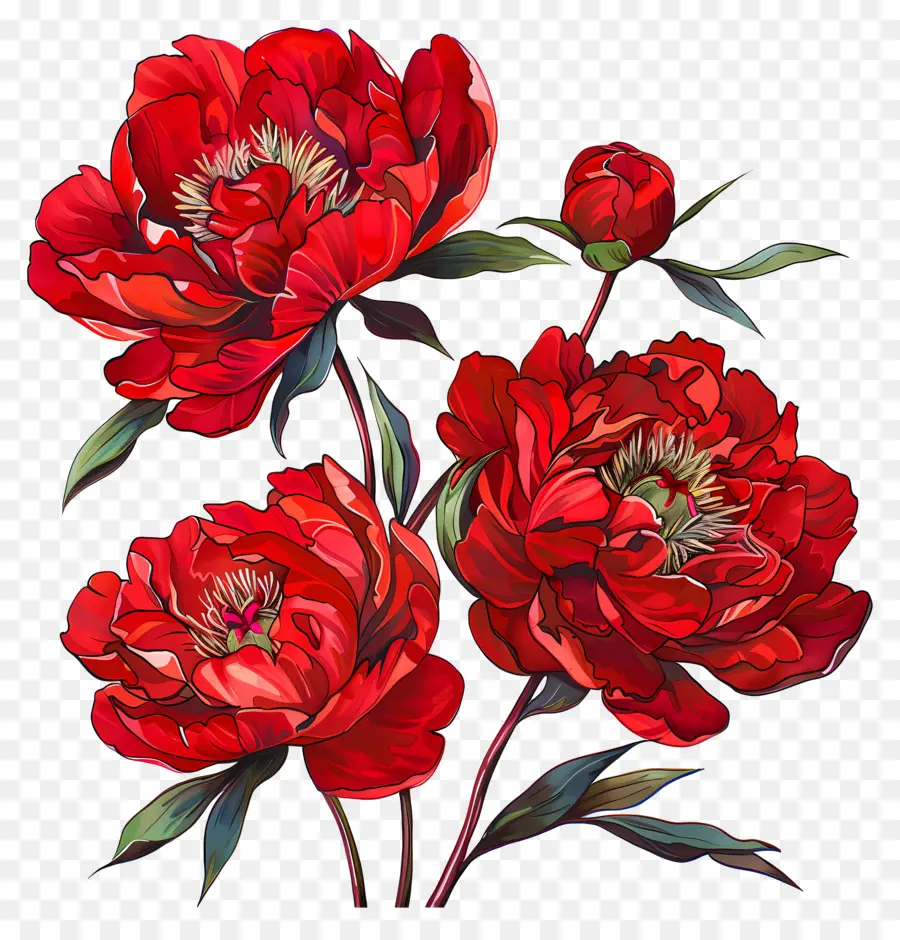Pivoines Rouges，Fleurs En Fleurs PNG