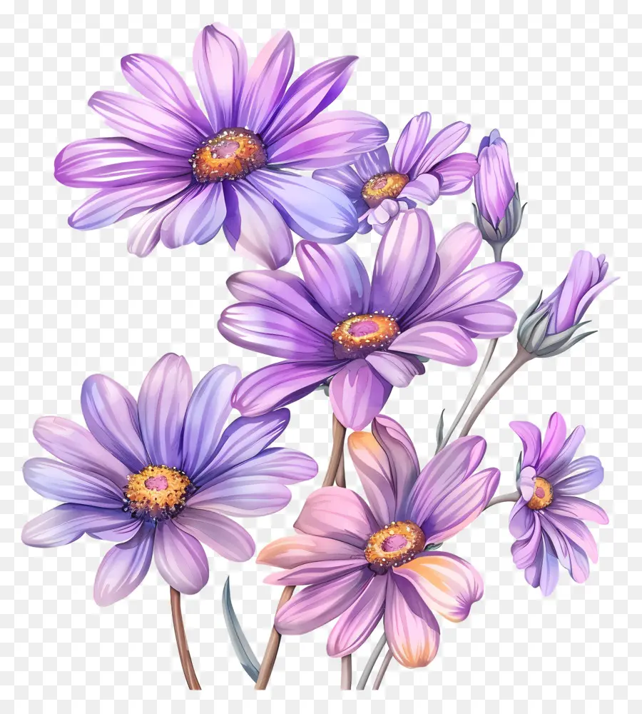 Violet Marguerites，De Rose Et De Violet Fleurs PNG