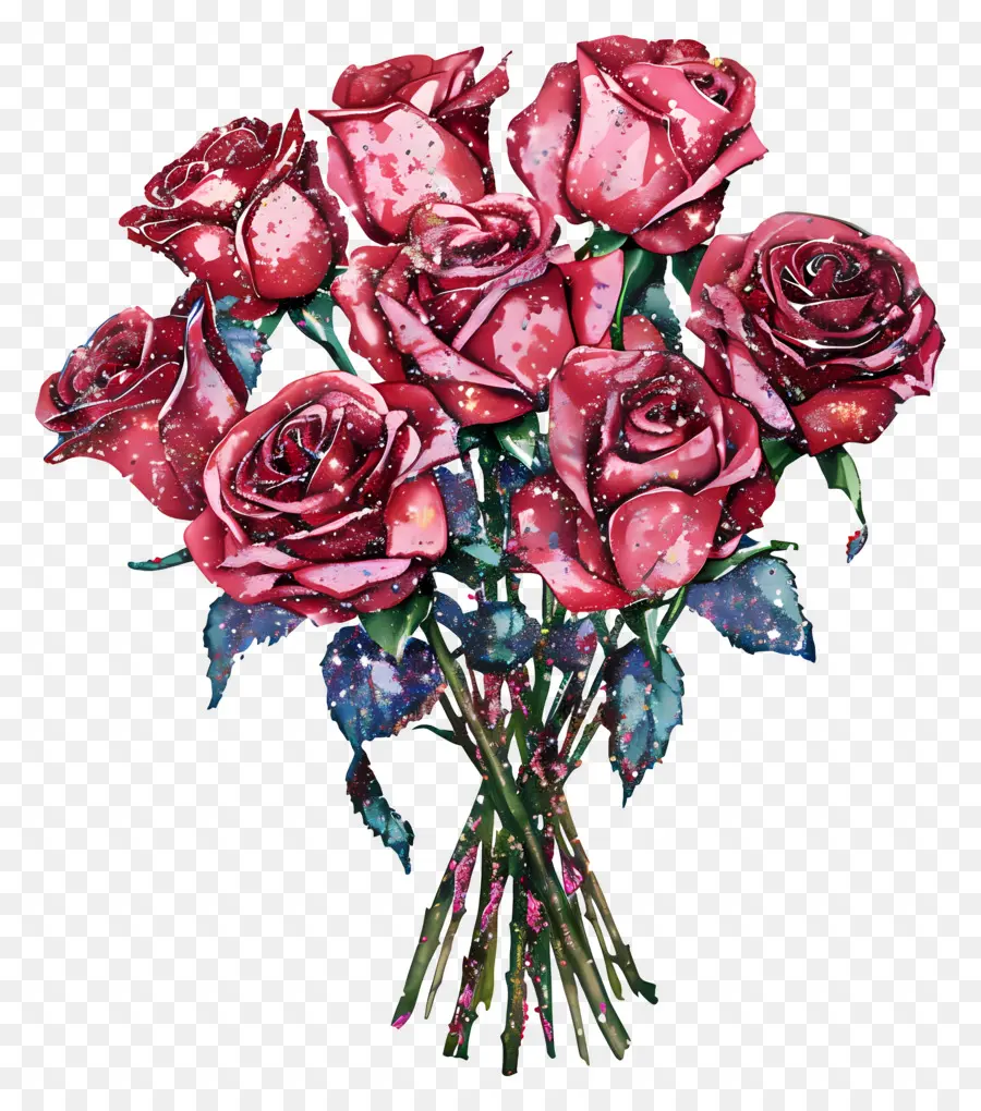 Bouquet De Roses à Paillettes，Les Roses Rouges PNG