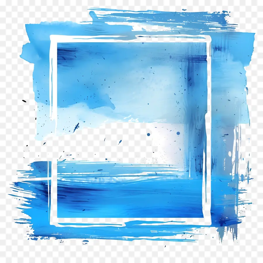 Cadre Bleu Rectangle，Peinture à L'aquarelle PNG