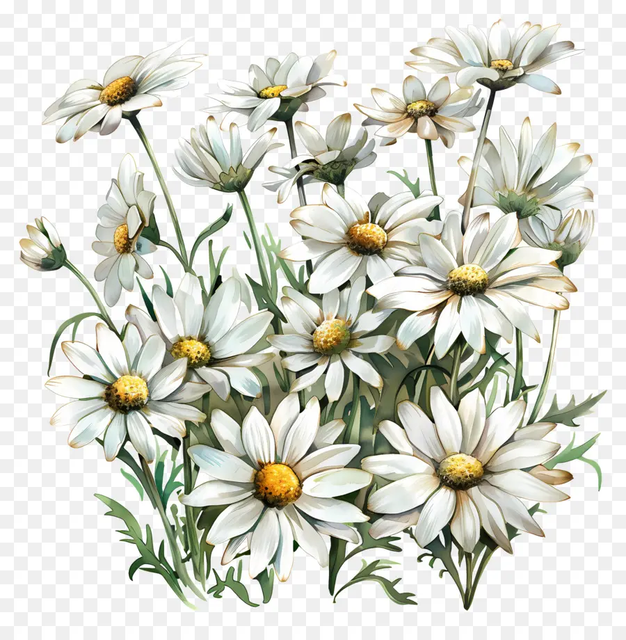 Blanc Marguerites，Fleurs En Fleurs PNG