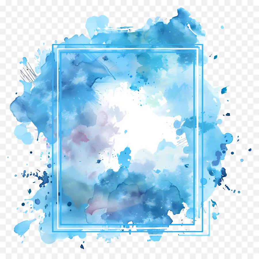 Cadre Bleu Rectangle，Aquarelle Cadre PNG