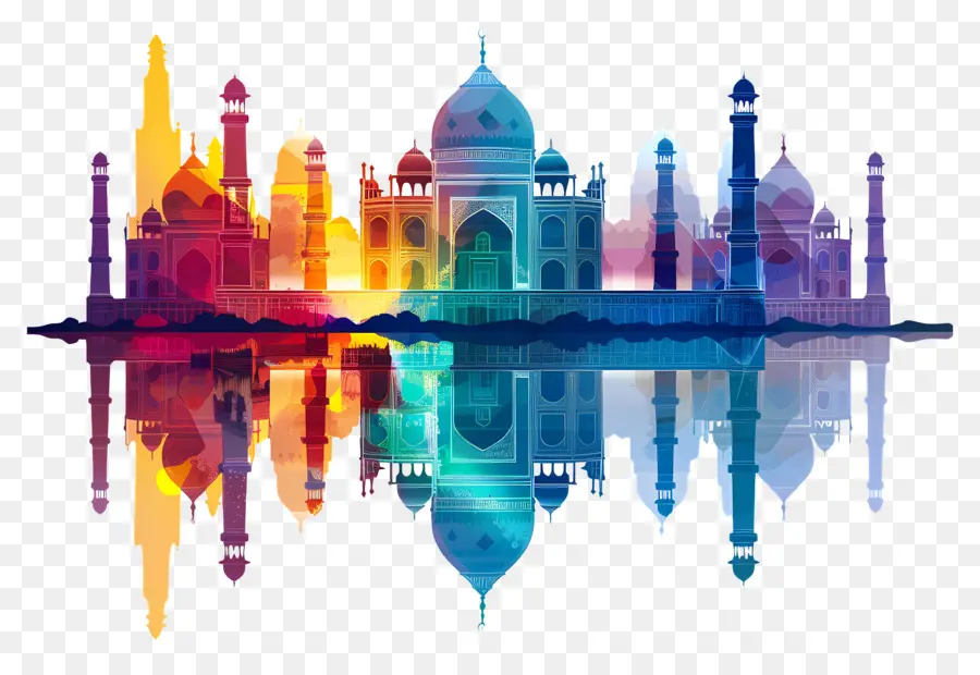 Taj Mahal，Skyline Colorée PNG