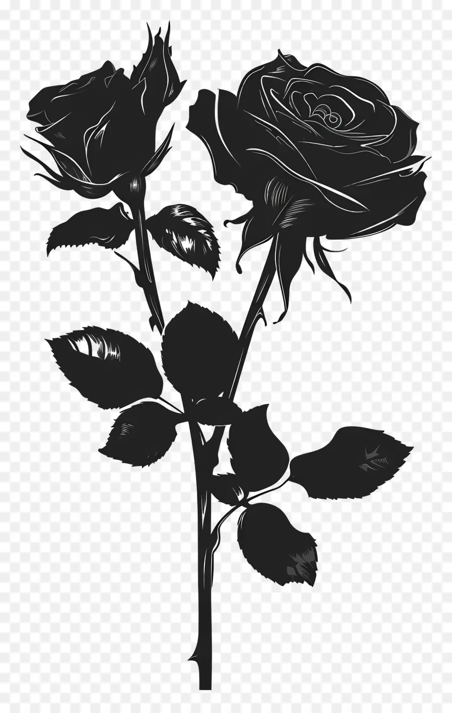 Roses Noires，Fleurs De Silhouette PNG