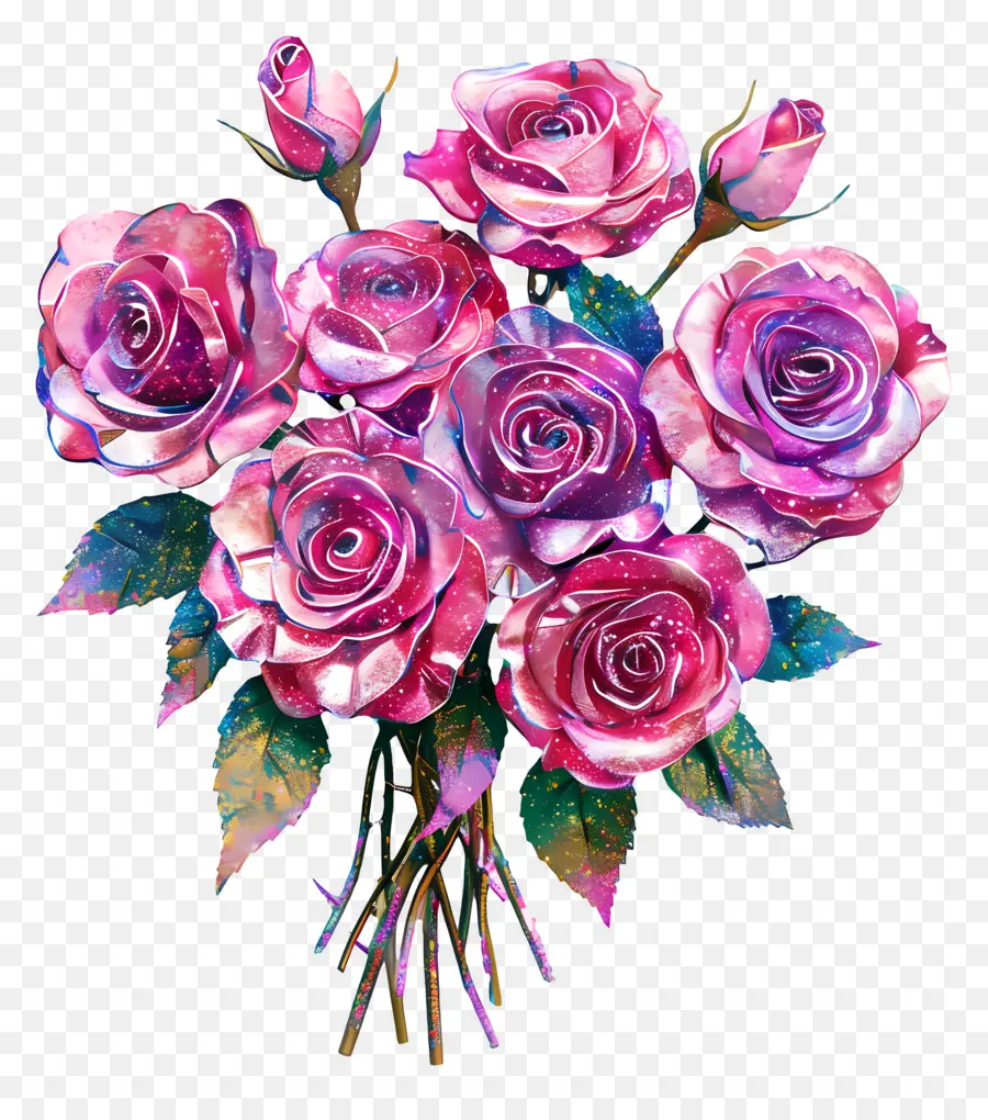 Bouquet De Roses à Paillettes，Les Roses Roses PNG