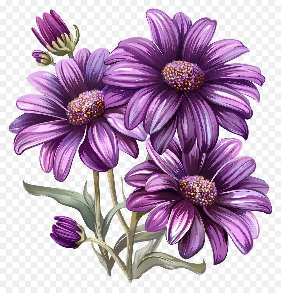 Violet Marguerites，Fleurs Pourpres PNG