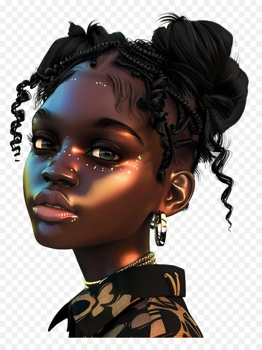 Belle Fille Noire，Portrait Numérique PNG