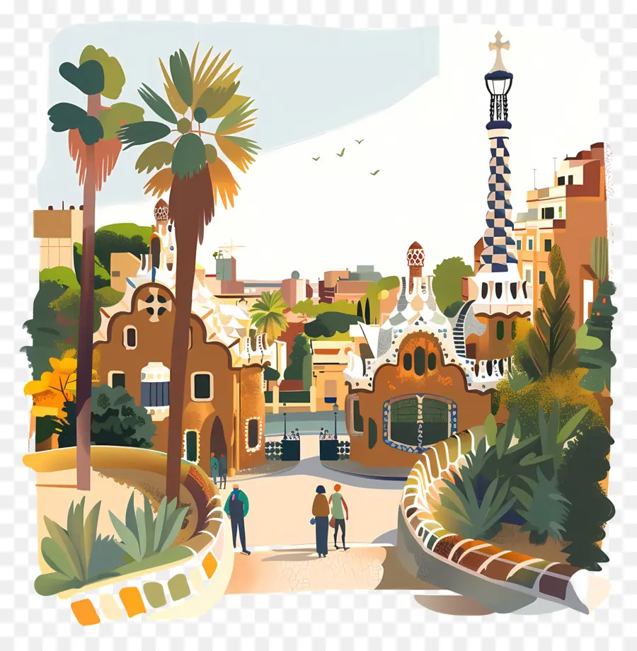 Le Parc Guell，Illustration De Dessin Animé PNG