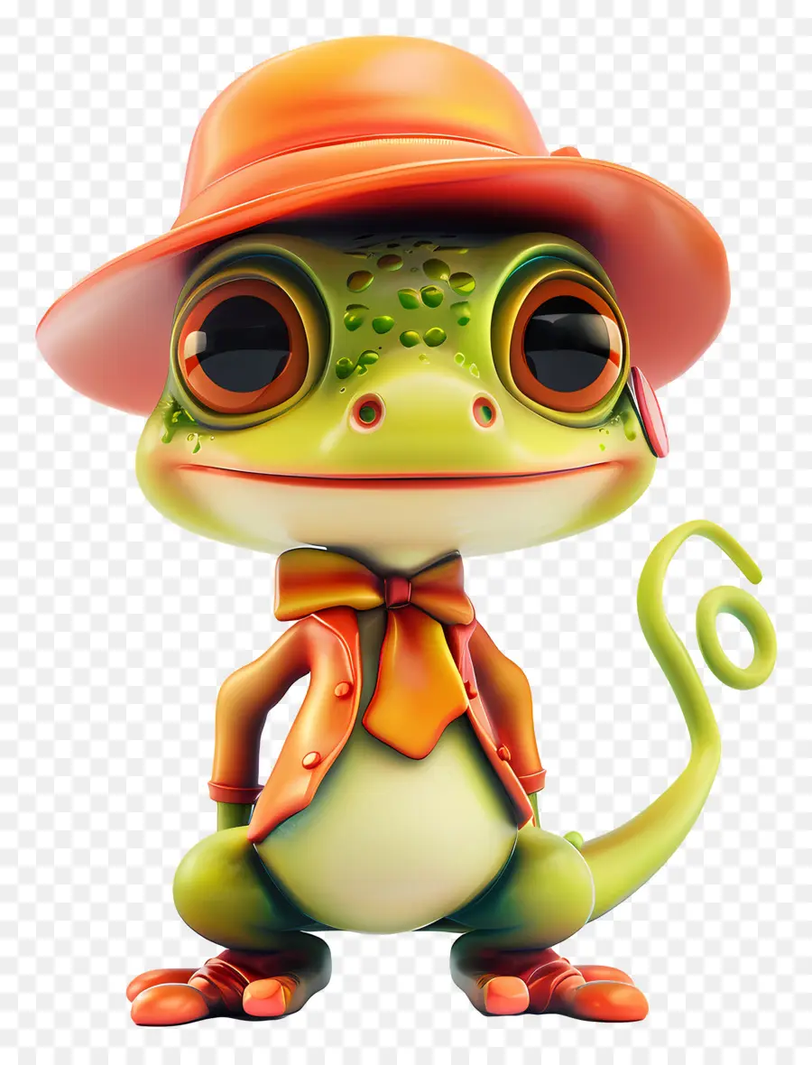 Figurine De Jouet，Lézard Vert Au Chapeau Orange PNG