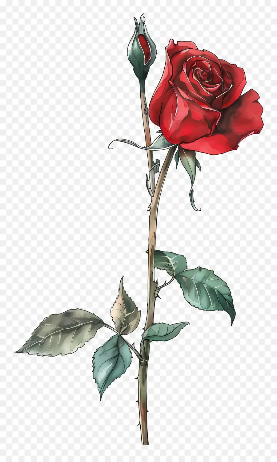 Rose Rouge à Tige Longue，Rose Rouge PNG