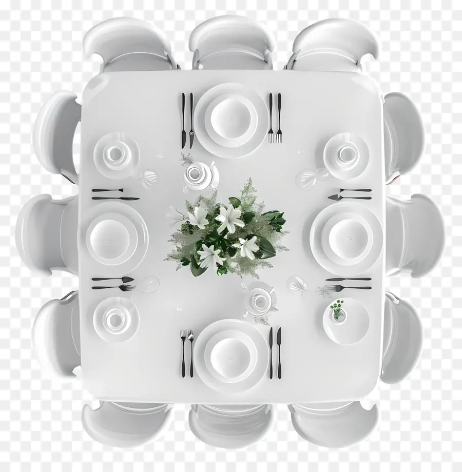 Vue De Dessus De Table à Manger Blanche，Réglage De La Table Blanche PNG