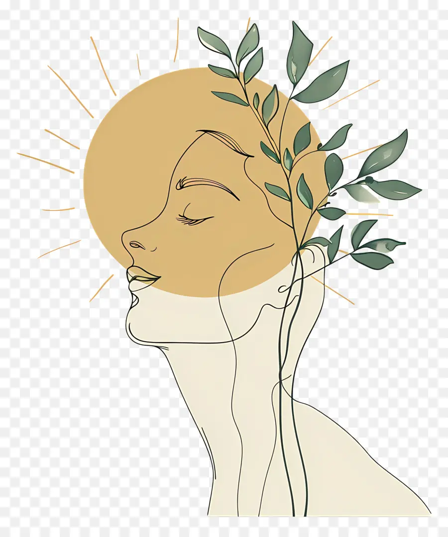 Personnes，Dessin Au Trait Soleil Et Feuilles PNG