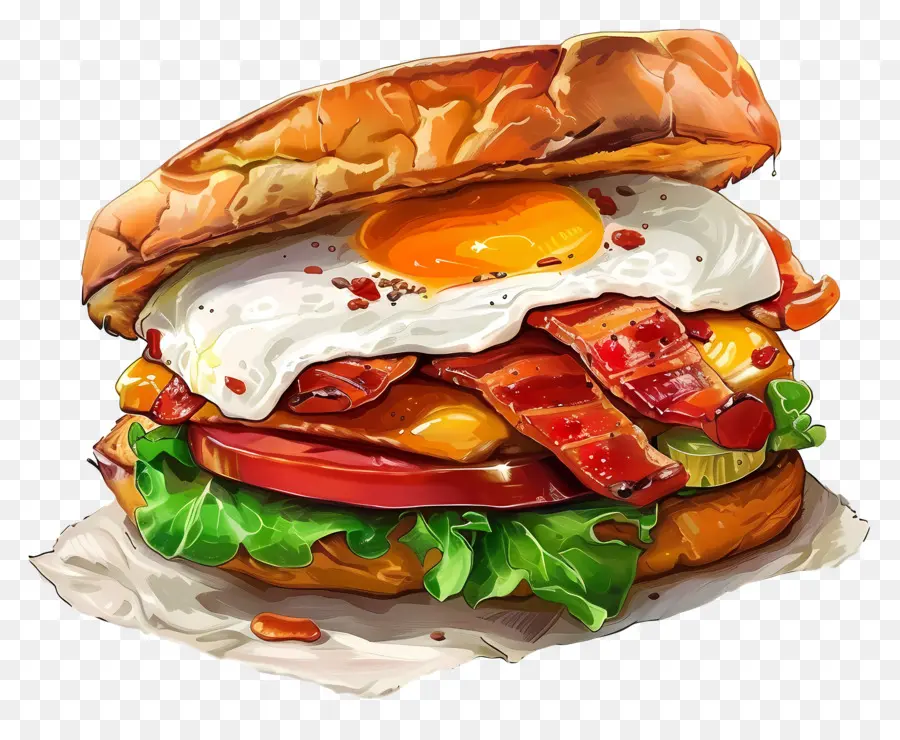 Le Petit Déjeuner Sandwich，Un Cheeseburger Au Bacon PNG