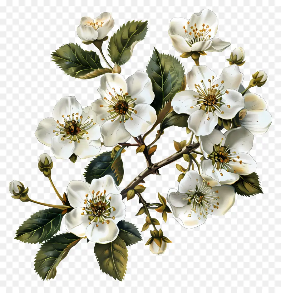 Fleur D'aubépine，Fleurs Blanches PNG