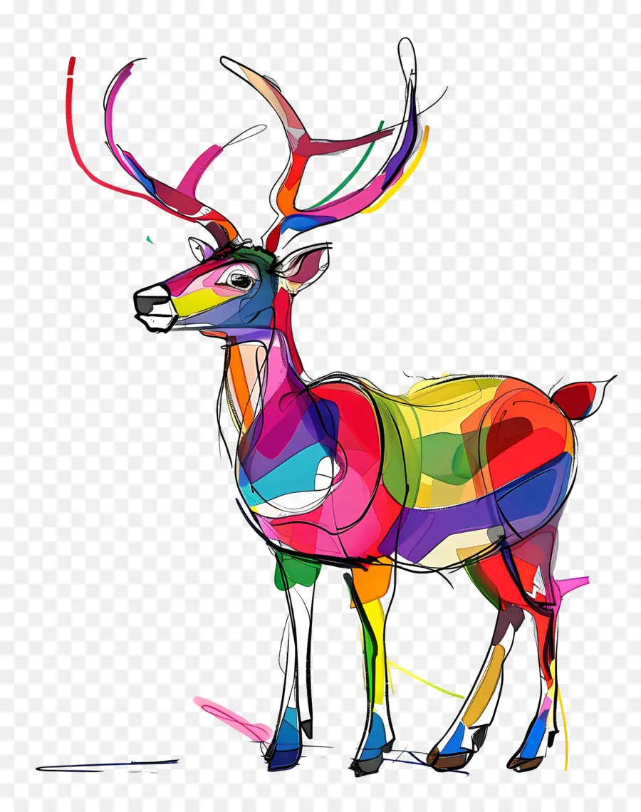 Renne，Cerf Coloré PNG