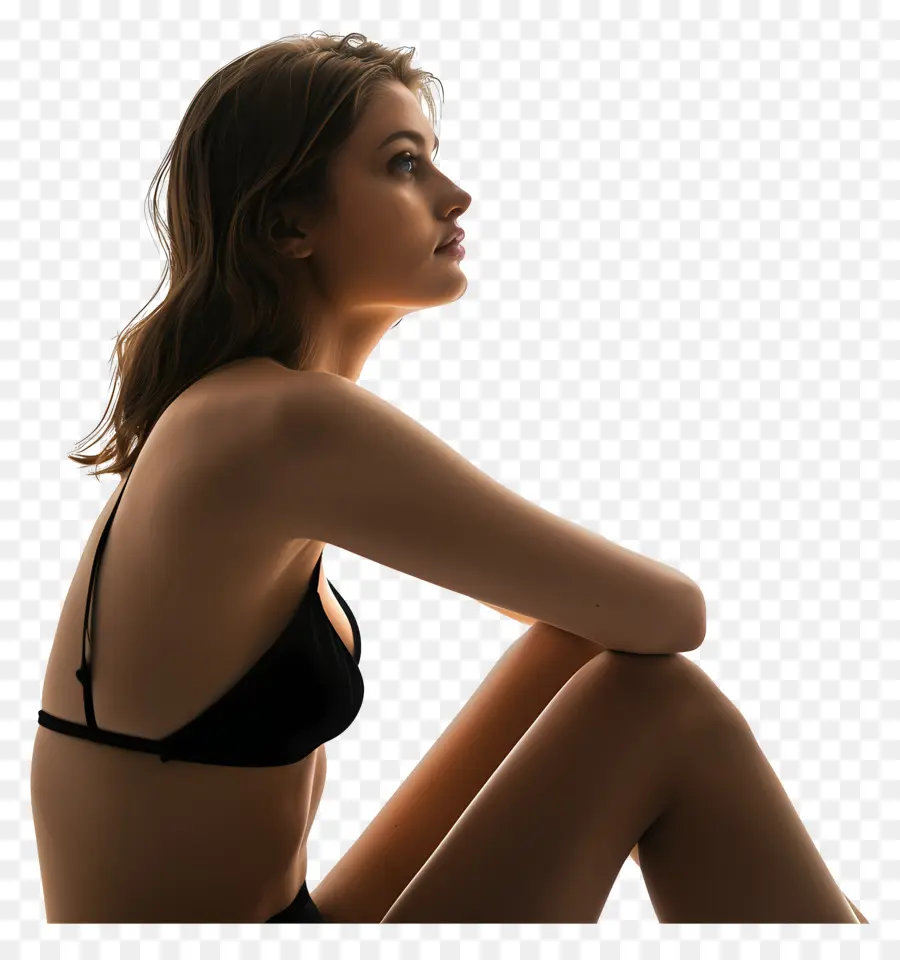 Femme Assise，Femme En Bikini Noir PNG