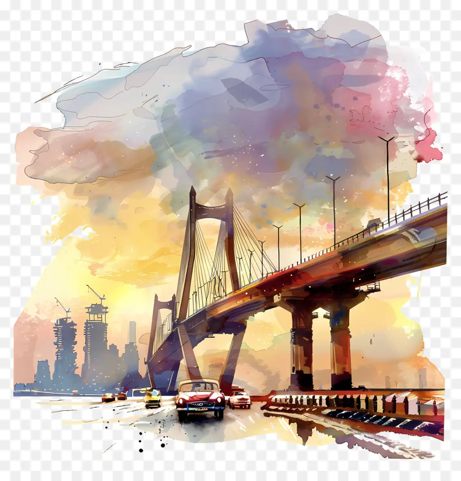 Pont De Mumbai，Peinture à L'aquarelle PNG