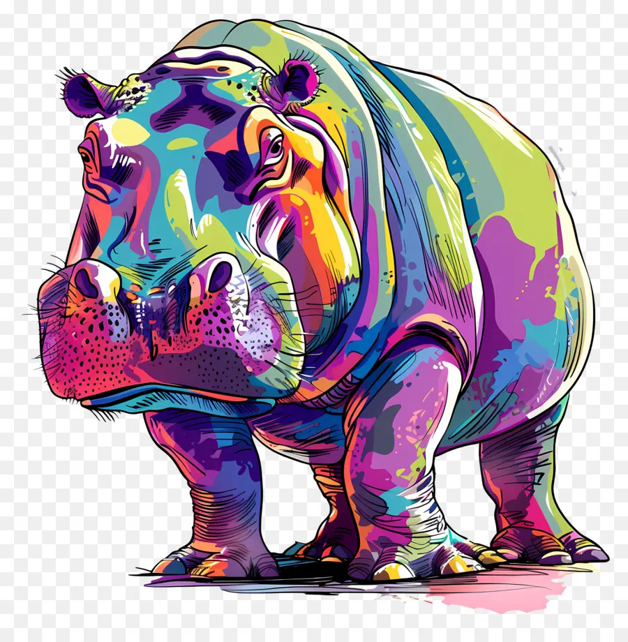 Hippopotame，Hippopotame Coloré PNG