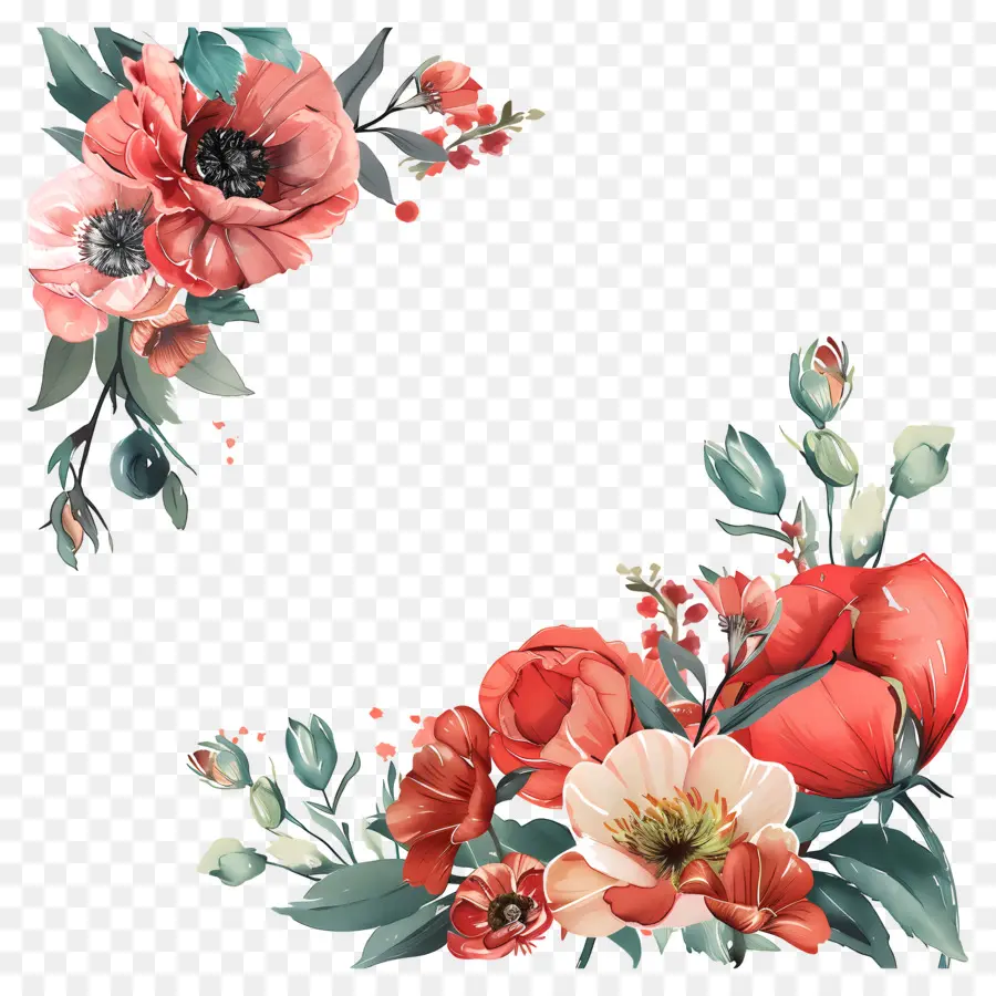 Cadre Photo Fleur，Fleurs Rouges PNG