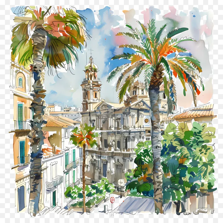 Catania Sicile，Peinture à L'aquarelle PNG