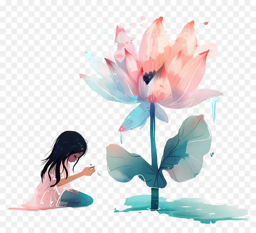 Eau，Fille Et Fleur PNG