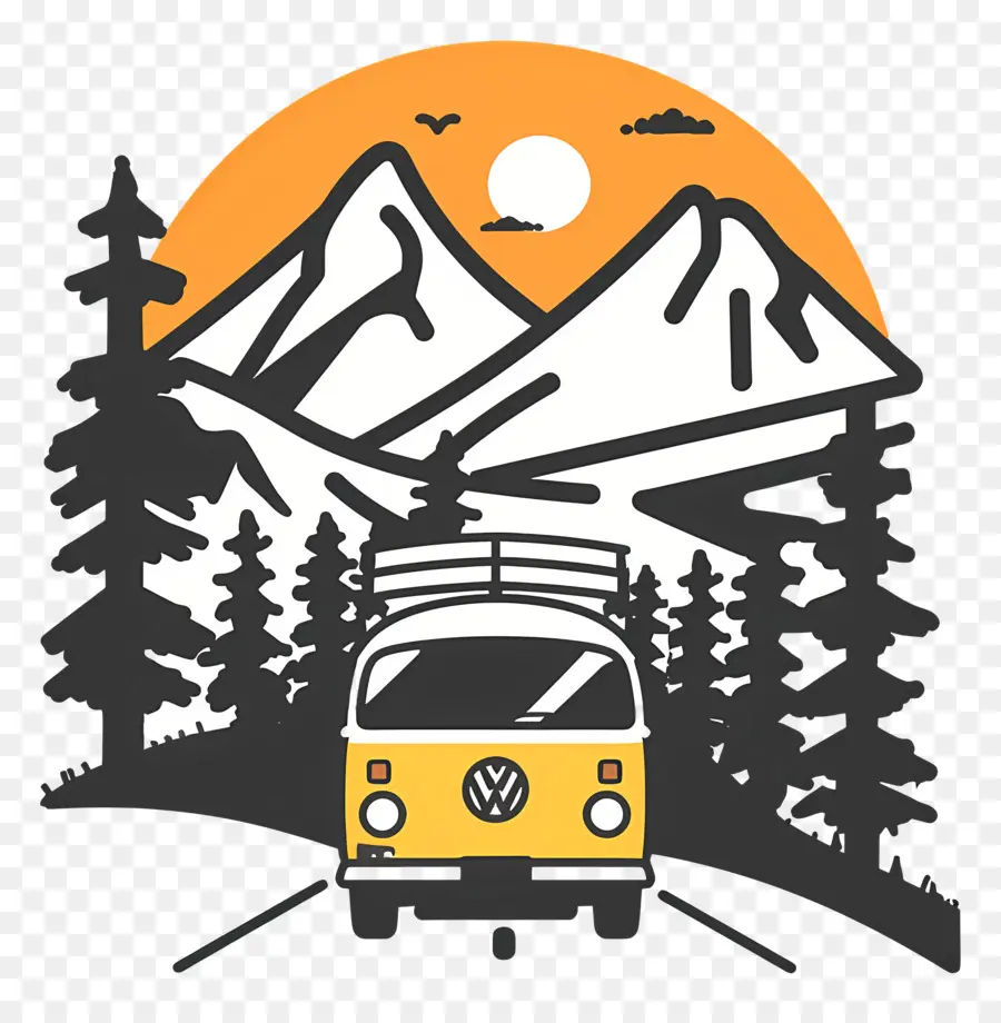 Jour De Voyage Sur La Route，Volkswagen Bus PNG