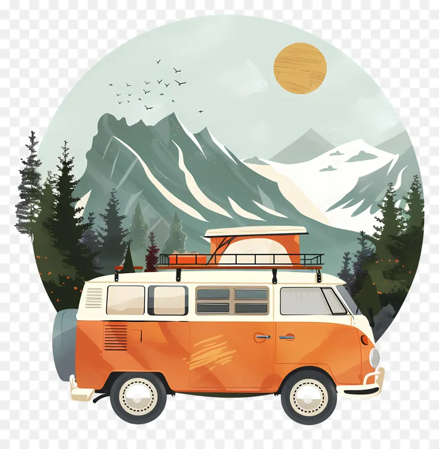 Jour De Voyage Sur La Route，Volkswagen Bus PNG