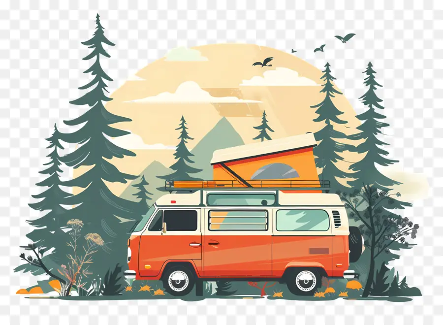 Jour De Voyage Sur La Route，Volkswagen Camping Car PNG