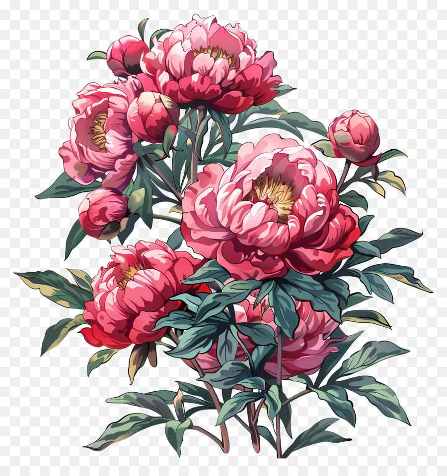 Buisson De Pivoines，Fleurs Rouges PNG